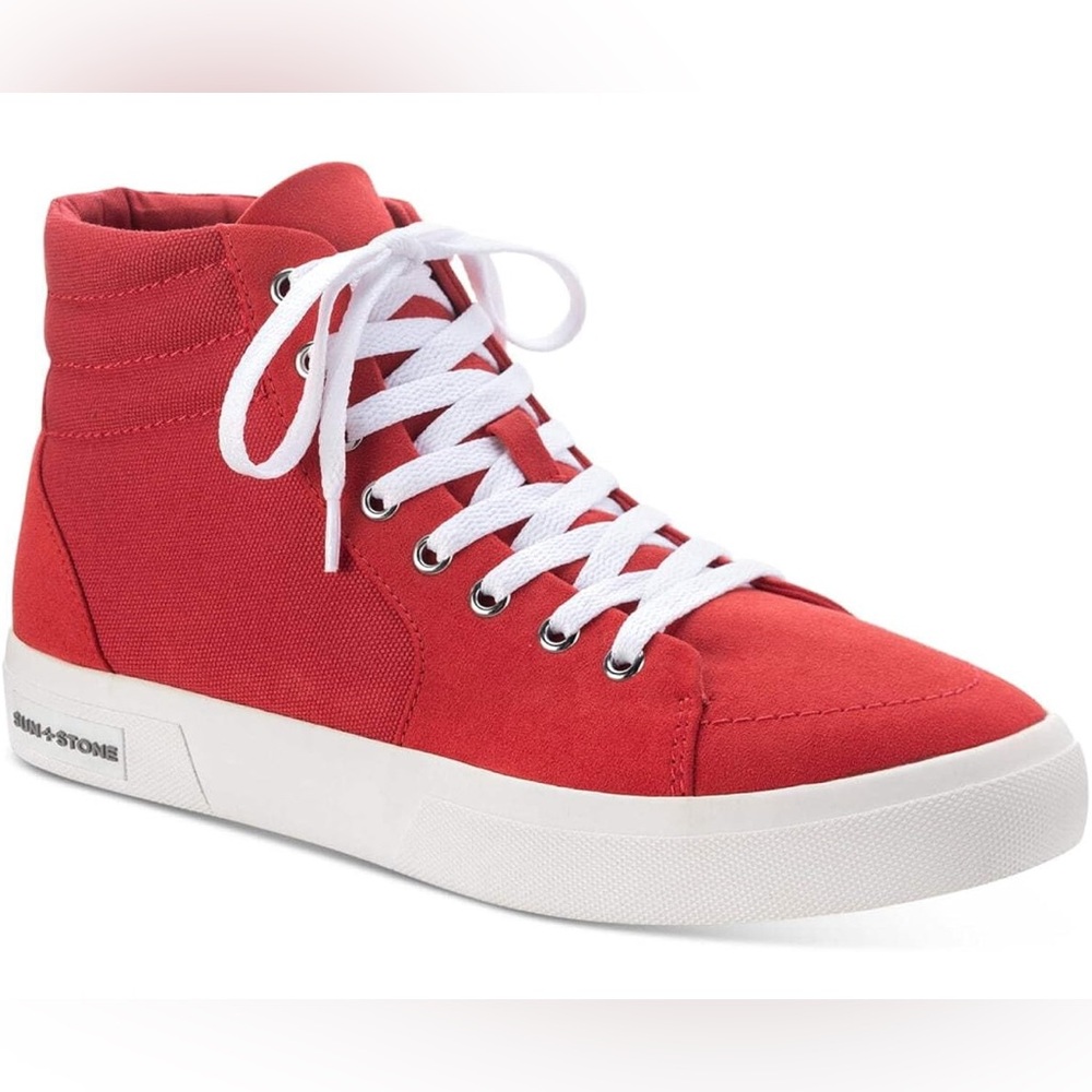NWT SUN STONE‎ Mens Red Cushioned Jett Round Toe Platform Lace-Up Sneakers